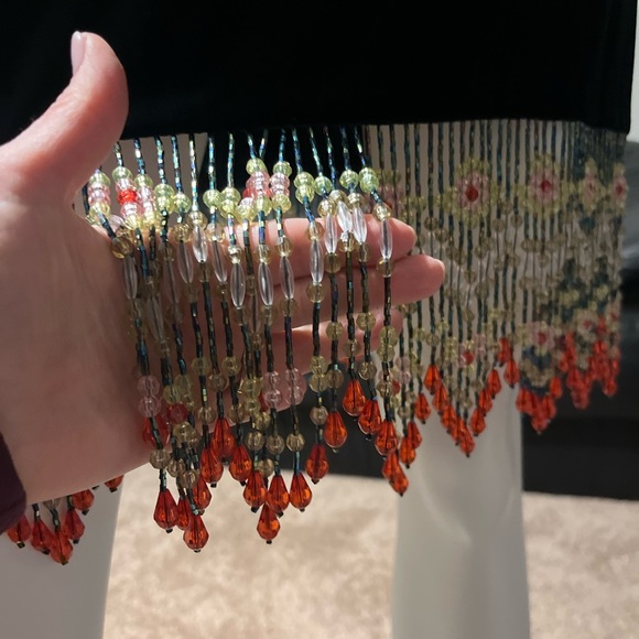 velvet strapless Elegant Black Midi Dress designer with Beaded Hem EUC - Picture 8 of 12